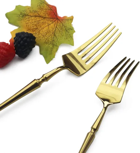 Vista 5 de Juego de cubiertos dorados de 5 piezas de acero inoxidable 18/10 para 1, cuchillos con acabado espejo, tenedores, cucharas, ideal para bodas