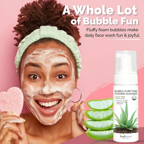 Vista 5 de LOOKATME Jabón facial coreano para pieles sensibles, limpiador para el cuidado de la piel de burbujas a base de agua, limpiador natural de espuma