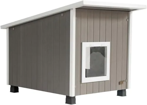 Vista 4 de New Age Pet ECOFLEX - Casa para gatos al aire libre XL resistente a la intemperie, suelo elevado, doble solapa de vinilo, 30% más grande, 28