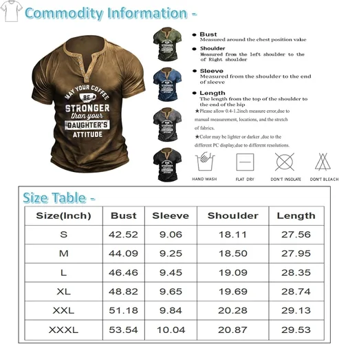 Vista 3 de Camisas Henley con estampado de letras 3D para hombre, estilo retro, con botones, manga corta, casual, para exteriores
