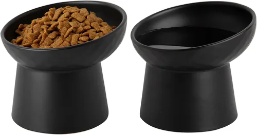 Vista 7 de Pequeños cuencos elevados de cerámica para gatos, cuencos elevados inclinados para alimentos o agua, sin estrés, prevención de reflujo, aptos