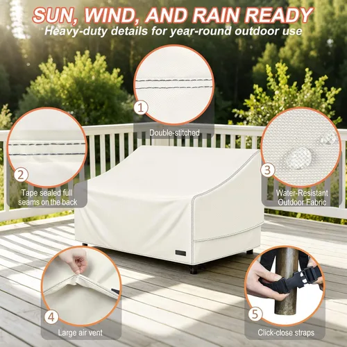 Vista 3 de NettyPro Funda de sofá biplaza para exteriores, impermeable, de 3 plazas, muebles de patio, banco, 58 pulgadas de ancho x 37 pulgadas de profundidad