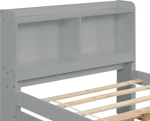 Vista 4 de Harper & Bright Designs Cama de plataforma individual con nido y estantería, marco de cama de madera con cabecero, sofá cama con soporte de listones
