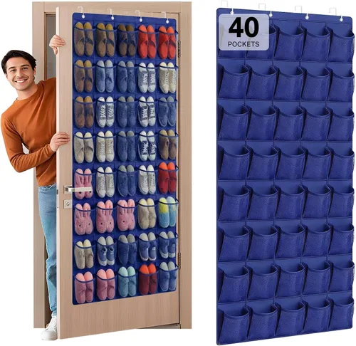 Vista 15 de Organizador de Zapatos para Colgar en la Puerta con 40 Bolsillos - Organizador Colgante de Zapatos de Malla Grande, Perchero para Almacenamiento