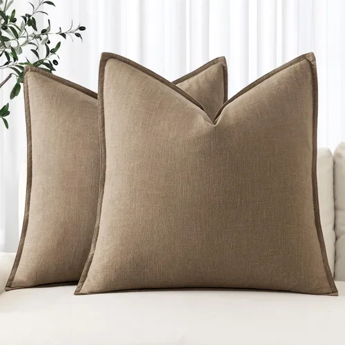 Vista 13 de MIULEE - Juego de 2 fundas de almohada decorativas de lino, estilo bohemio, rústico, neutral, para sofá, cama, 16 x 16 pulgadas, color marrón