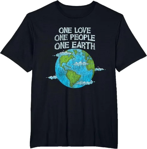 Vista 33 de Vintage One Love One People Planet Cambio climático Día de la Tierra Camiseta Negro