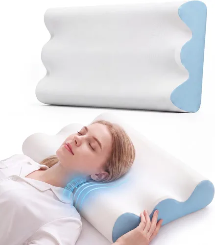 Vista 12 de Sweetcrispy Almohada cervical para el cuello, espuma viscoelástica Blanco y gris