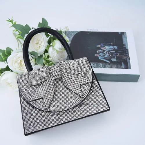 Vista 2 de Trisapu Bolso de noche para mujer, con lazo brillante, bolso de mano para boda, fiesta, monederos con diamantes de imitación con purpurina