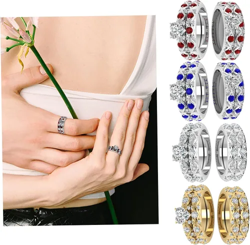 Vista 4 de Anillos de tungsteno para parejas de rey y reina, anillos personalizados para él y ella, anillos de boda de circonita cúbica