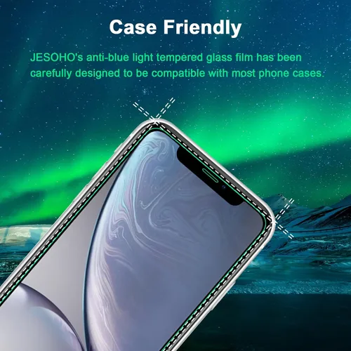 Vista 8 de Protector de pantalla de luz azul para iPhone 11, iPhone XR (6.1") HD con bloqueo de luz azul, película de vidrio templado, protección
