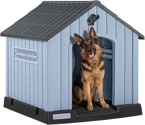 Vista 14 de LEMBERI Casa de perro de plástico impermeable duradera para perros de tamaño pequeño a mediano, caseta para perros para interiores y exteriores