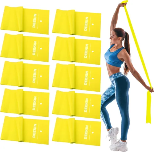 Vista 8 de DEEKIN Juego de 10 bandas de resistencia profesionales para ejercicio, sin látex, para pilates, terapia física, entrenamiento de fuerza, yoga