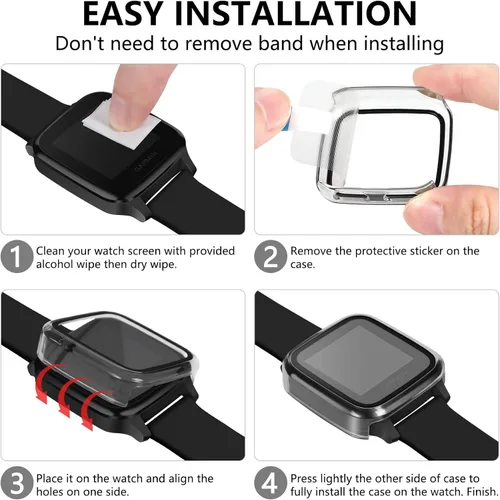 Vista 6 de Paquete de 2 fundas compatibles con protector de pantalla Garmin Venu Sq con vidrio templado 9H, carcasa rígida de policarbonato antiarañazos
