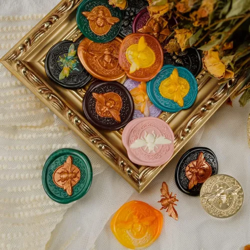 Vista 3 de Sello de Cera de Abeja en Relieve 3D - Cabeza de Latón con Mango de Madera, para Hacer Sellos de Cera para Invitaciones de Boda/Sobres/Envoltorios