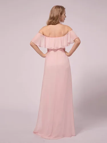 Vista 2 de Ever-Pretty Vestido de fiesta de embarazo con hombros descubiertos y abertura lateral larga de gasa con volantes para mujer, vestidos de fotografía
