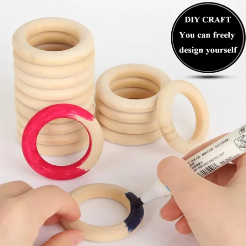 Vista 5 de 100 anillos de madera para manualidades, anillos de madera de 2 pulgadas para manualidades, anillos de madera sin terminar de 2.165 in, naturales