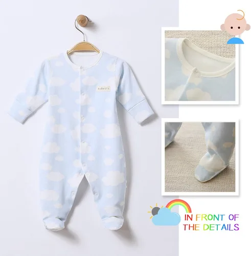 Vista 3 de AIBEIYI - Mono de manga larga con pies para bebés y niñas con botones y pies