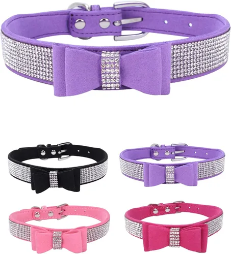 Vista 13 de Collar de perro para perros pequeños, collares ajustables de cuero de gamuza para perro, collar de perro rosa para gato, collar de perro