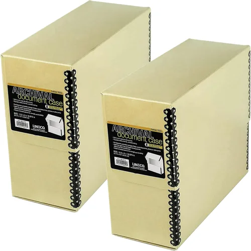 Vista 16 de Lineco Caja de almacenamiento de documentos archivados con borde metálico, caja de cartón libre de ácidos gris, organiza y almacena archivos