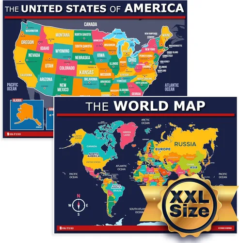 Vista 5 de Mapa de EE. UU. para niños (24x30) Póster 50 estados y capitales laminados extragrande Young N Refined Plástico
