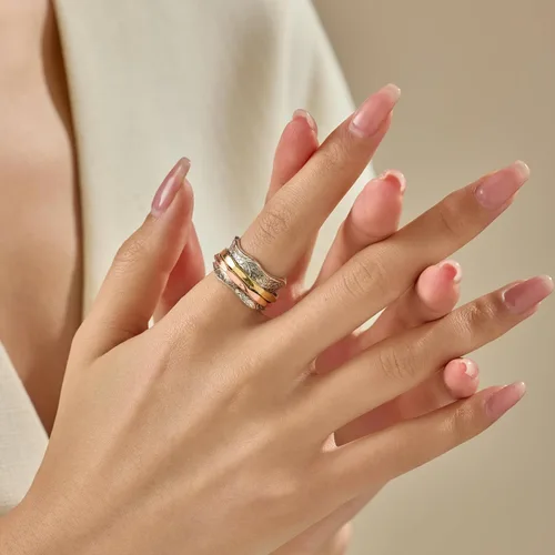 Vista 6 de ENERGY STONE Anillo antiestrés de plata de ley 925 Anillo giratorio para mujer Equilibrio y belleza Belleza exquisita romántica Patrón floral
