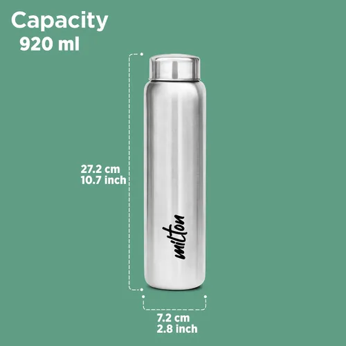 Vista 6 de MILTON Aqua - Botella de agua de acero inoxidable 1000, 32.1 fl oz, plateado, a prueba de fugas, botella de oficina, botella de gimnasio, hogar Plata
