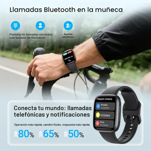Vista 3 de Fitpolo Reloj inteligente, rastreador de fitness AMOLED de 1.85 pulgadas con llamada Bluetooth, monitor de frecuencia cardíaca/sueño/SPO₂, más