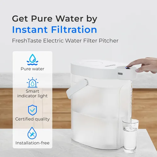 Vista 2 de Waterdrop FreshTaste - Jarra instantánea con filtro de agua, dispensador potente recargable, reduce el cloro, el plomo, el cobre, purifica, suaviza