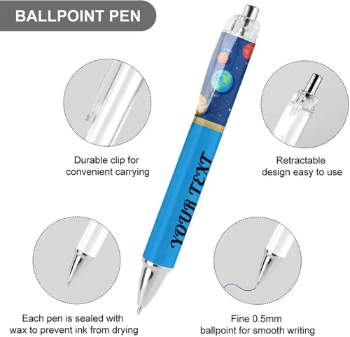 Vista 3 de Bolígrafos de sol de galaxia planeta azul personalizados con punta de lápiz capacitivo, bolígrafo grabado personalizado con nombre, logotipo