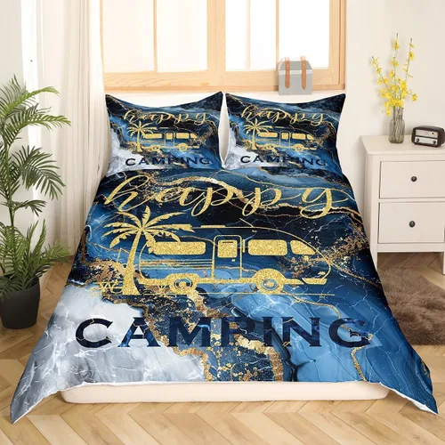 Vista 4 de Juego de ropa de cama de verano para remolques de viaje, playa hawaiana, camping, funda de edredón individual para niños, adultos, hombres
