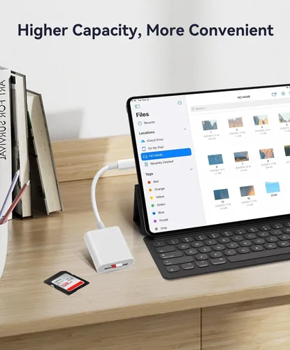 Vista 5 de Lector de Tarjetas SD USB C, WNXSLOAD Adaptador de Tarjetas SD con Ranuras Duales SD MicroSD para iPhone 15 16 iPad Mac MacBook Laptop, Lector