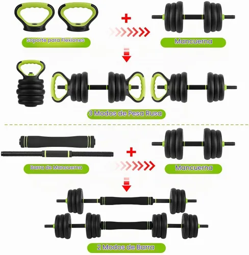 Vista 5 de Mancuernas ajustables, juego de pesas libres de 44/66/88 libras con conector, juego de mancuernas de peso 4 en 1 utilizado como kettlebells, barra
