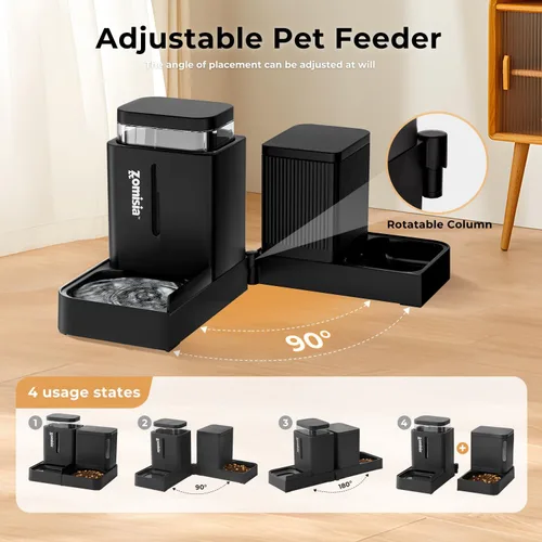 Vista 3 de ZOMISIA Juego de alimentador automático para gatos y dispensador de agua, dispensador de alimentos para gatos por gravedad 2 en 1 con rotación