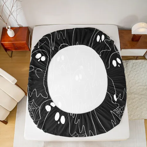 Vista 6 de Feelyou Juego de sábanas de fantasma negro para niños y niñas, tamaño individual, juego de sábanas de fantasma de calavera para niños, mujeres