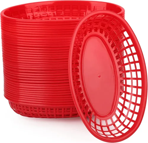 Vista 12 de EUSOAR Bandejas de plástico para servir, 6 cestas de alimentos de 9.4 x 5.9 pulgadas para servir, cestas de pan reutilizables para suministros