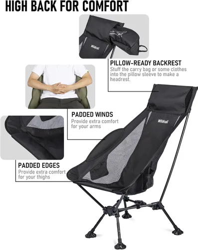 Vista 6 de WildCall Silla de camping plegable ligera, silla antihundimiento, respaldo