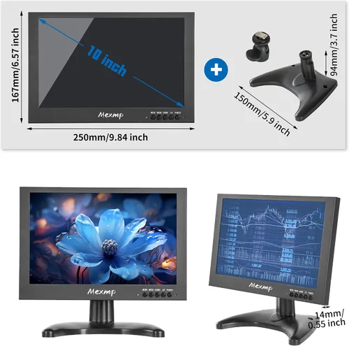 Vista 8 de 10.1" Mini HDMI Monitor 1920x1200 16:10 IPS Metal Housing LCD Display Support HDMI/VGA/AV/BNC Input with Remote Control Built-in Speaker for PC