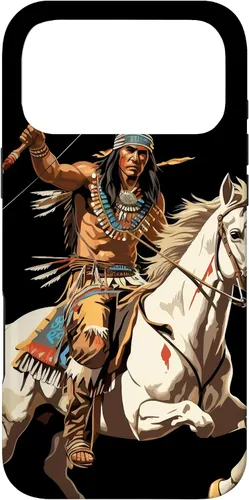 Vista 22 de Funda para iPhone 16 nativo americano jefe indio caballero guerrero Cherokee