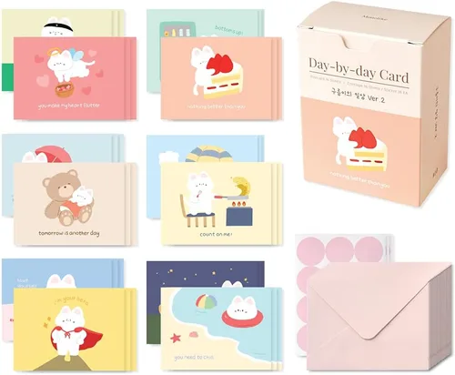 Vista 18 de Monolike Tarjeta Día a Día, 101 Seúl Doce Meses - Mezcla de 48 Mini Tarjetas Individuales, 24 sobres Paquete
