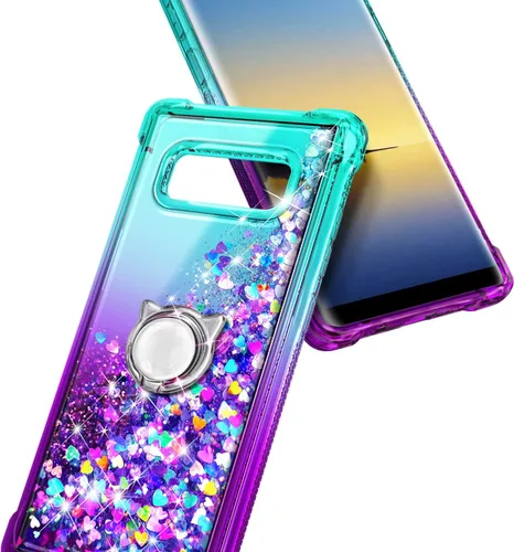 Vista 4 de NZND Funda para Samsung Galaxy Note 8 con soporte de anillo/correa de muñeca, líquido que fluye con purpurina brillante, para mujeres y niñas Agua