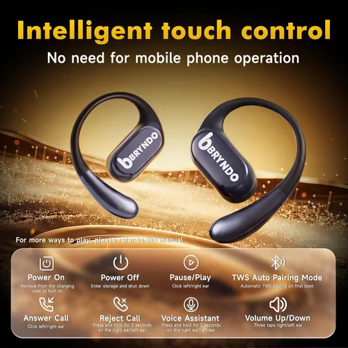 Vista 7 de BRYNDO - Auriculares inalámbricos Bluetooth 5.4 con conversación clara, elegante funda giratoria con cordón, carga tipo C, ajuste cómodo, T-10 Gris