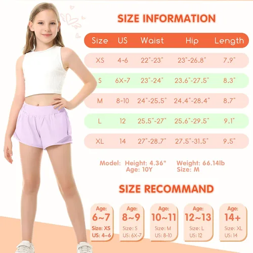 Vista 6 de Pantalones cortos deportivos para niñas, de secado rápido, con bolsillo con cremallera, para adolescentes y niños, pantalones cortos deportivos