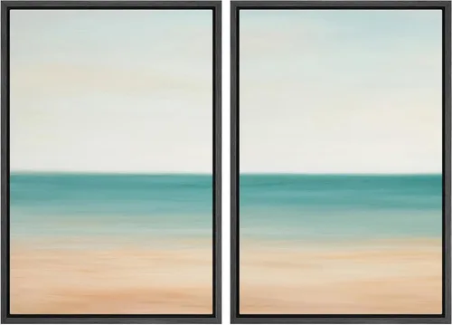 Vista 96 de Ashbrook - Set de arte de pared en lienzo enmarcado, tonos orgánicos de la tierra en beige y marrón con ilustraciones de trazos circulares, arte