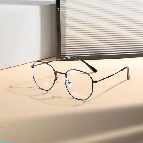 Vista 6 de Lentes hexagonales de metal con bloqueo de luz azul, antifatiga ocular para pantallas digitales, marco ligero para hombres y mujeres