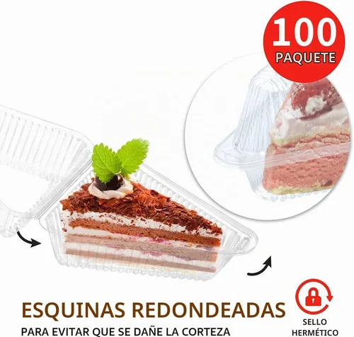 Vista 2 de MFDSJ 100 Piezas de Envases de Plástico para Rebanadas de Pastel con Tapas de 5 Pulgadas con Tapa con Bisagras para Pastel de Queso, para Hogar
