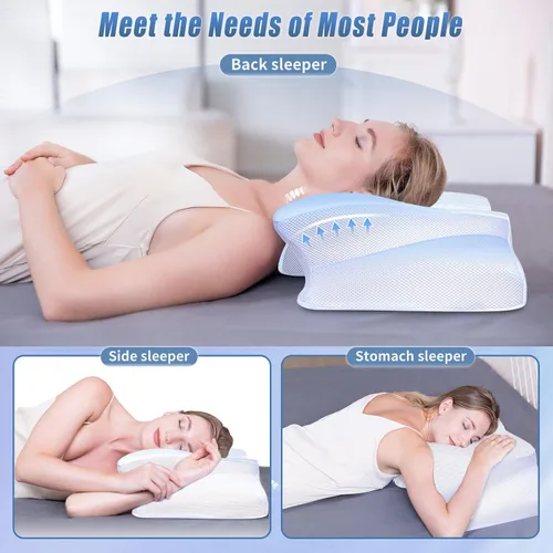 Vista 6 de SAHEYER Almohada cervical para el cuello, almohada de espuma viscoelástica para aliviar el dolor de cuello y ronquidos, almohada ergonómica
