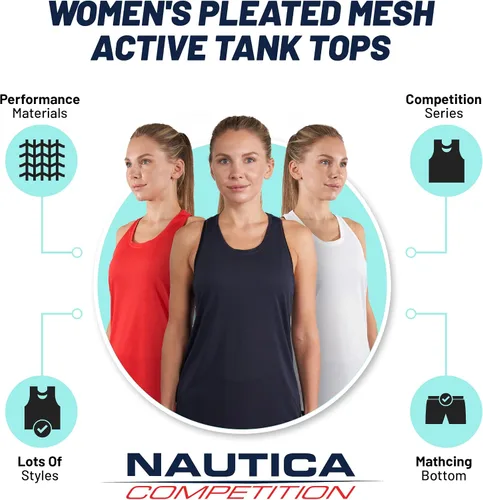 Vista 3 de Nautica Paquete de 3 camisetas sin mangas de entrenamiento para mujer, atléticas activas, gimnasio, entrenamiento, correr, ejercicio, yoga, tela