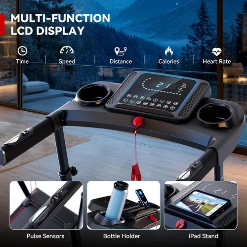 Vista 2 de Cinta de correr inclinada de 8.7 MPH para correr y caminar, cintas de correr BLDC silenciosas de 3.5 HP para el hogar con tecnología de doble