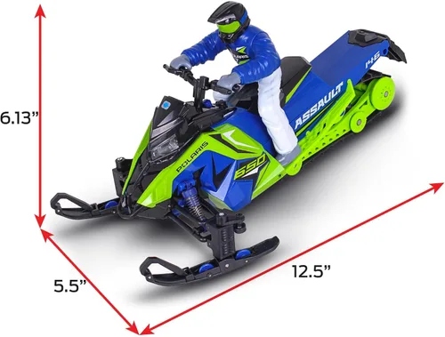 Vista 12 de NKOK Polaris Switchback Assault RC - Juguete para motos de nieve a control verde con azul