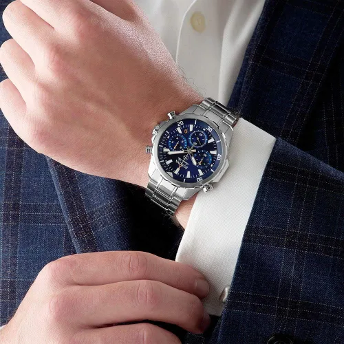 Vista 6 de Bulova Reloj cronógrafo de cuarzo para hombre con correa de acero inoxidable 96B256, azul, pulsera, Azul, Pulsera